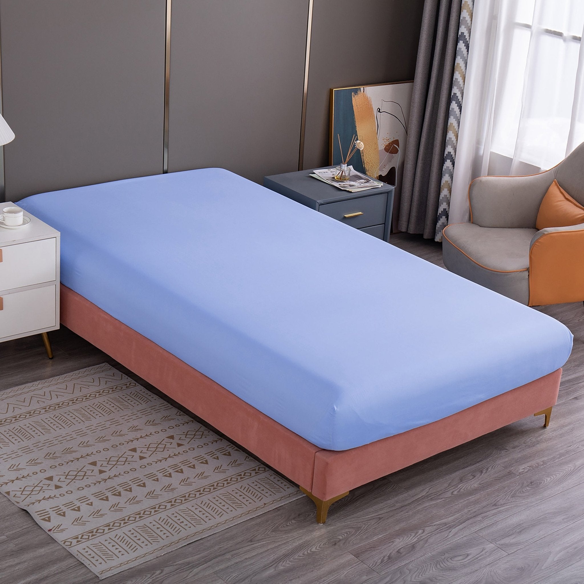 Imagen de sabana Juego de Sábanas Microfibra Liso - Azul en color Cama 90 de Meishida